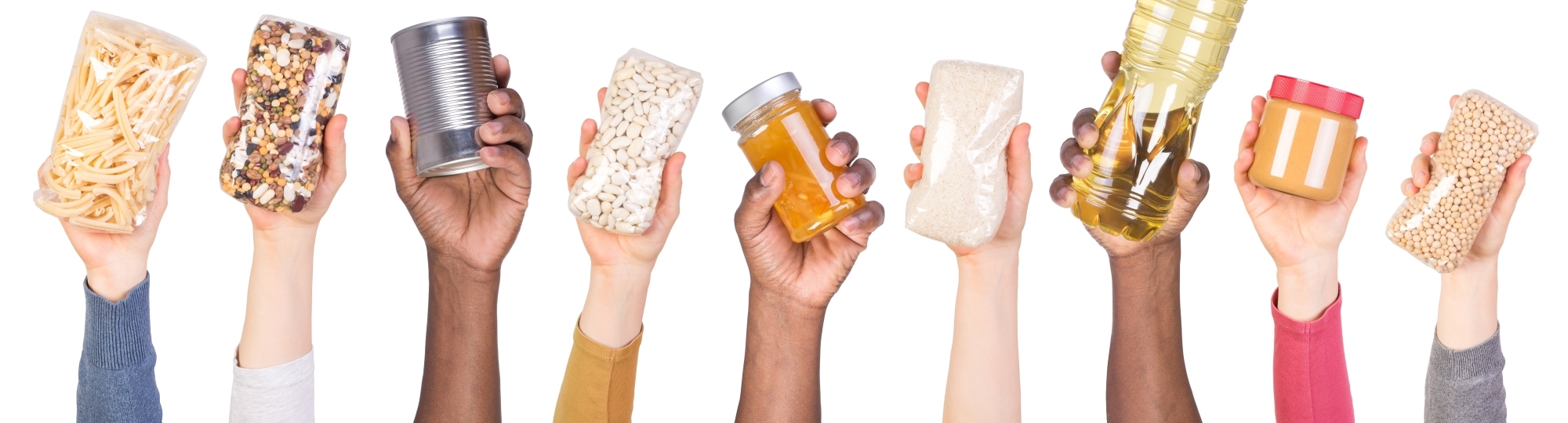 Hands raise up food donations